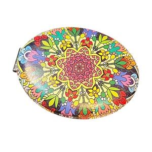 Mandala Floral Colorful Compact Oval Mirror Purse Travel Makeup Pocket Mirror